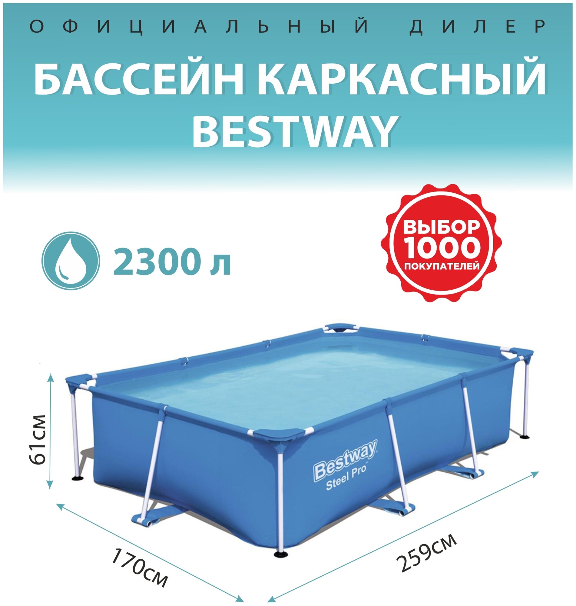 259 х 170 х 61 см Бассейн , Bestway, 56403 - фотография № 2