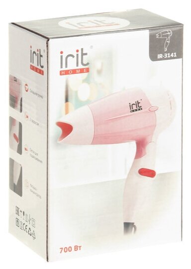 Фен Irit IR-3141, 700 Вт, 2 скорости, 2 темп. режима, концентратор, складная ручка, розовый - фотография № 6