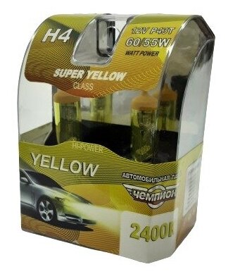 Автомобильная лампа галогеновая, H4 12V60/55W 2400K Super Yellow Чемпион H4SY