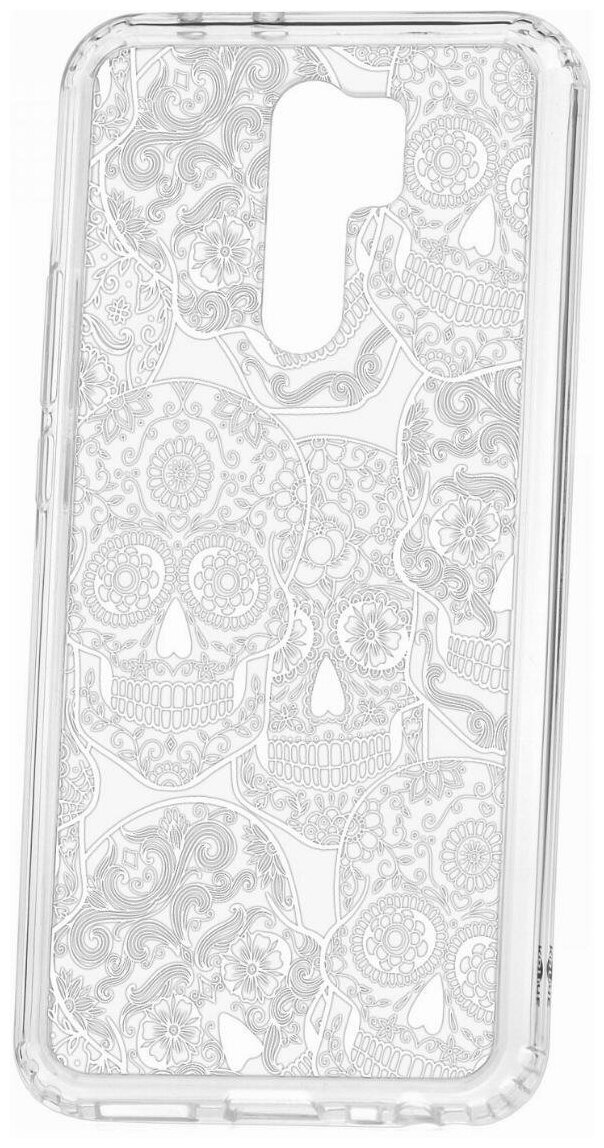 Чехол для Xiaomi Redmi 9 Kruche Print Skull White, противоударная пластиковая накладка с рисунком, силиконовый бампер с принтом и защитой камеры