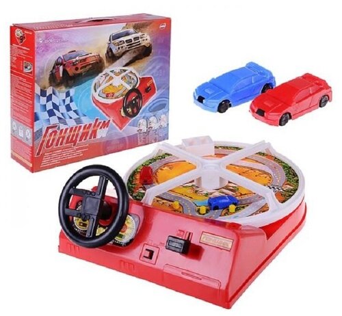 Настольная игра для детей, Гонщик М, с рулем управления, 2 машинки, диаметр игрового поля - 31 см.