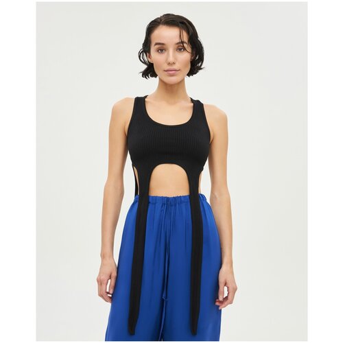 фото Майка - алкоголичка с хлястами shi-shi (46, черный)