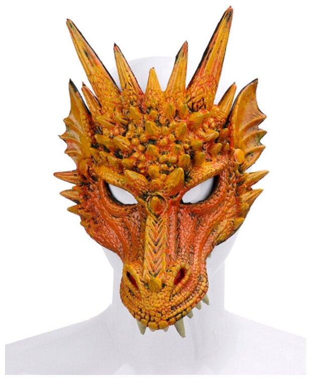 Маска "Дракон" с имитацией чешуи и кожных наростов, 21*30 см. (Цв: Оранжевый )