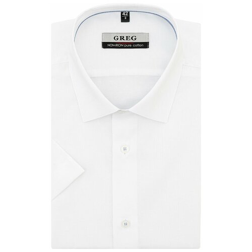 фото Рубашка мужская короткий рукав greg 103/201/3342/z/1p, полуприталенный силуэт / regular fit, цвет белый, рост 174-184, размер ворота 38