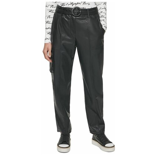 фото Брюки karl lagerfeld размер 4 черные из эко кожи с поясом