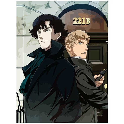Картина по номерам на холсте Аниме Шерлок (Ватсон, Бейкер Стрит, детектив) - 7453 В 30x40 картина по номерам шерлок в аниме стилистике детектив 9021 в 30x40