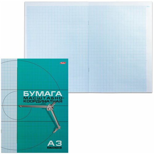 Бумага масштабно-координатная (миллиметровая), скоба, большой формат А3 (295х420 мм), голубая, 8 листов, HATBER, 8Бм3_02285 В комплекте: 5шт.