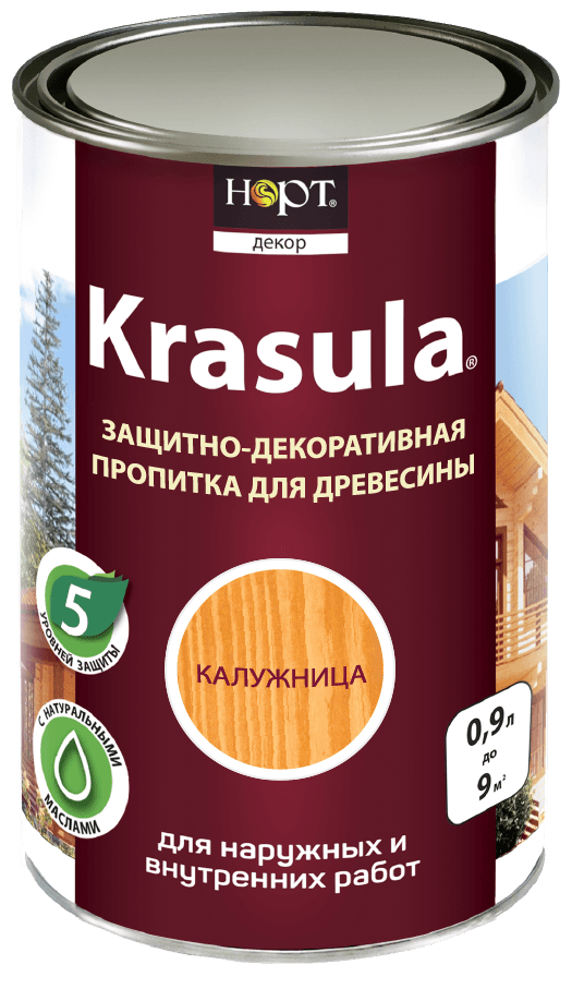 Krasula 0,9л калужница, Защитно-декоративный состав для дерева и древесины Красула, пропитка, лазурь