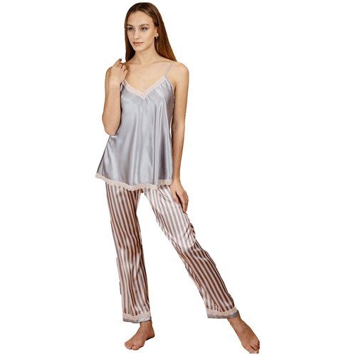 Шелковый Комплект двойка 866, Серый, L