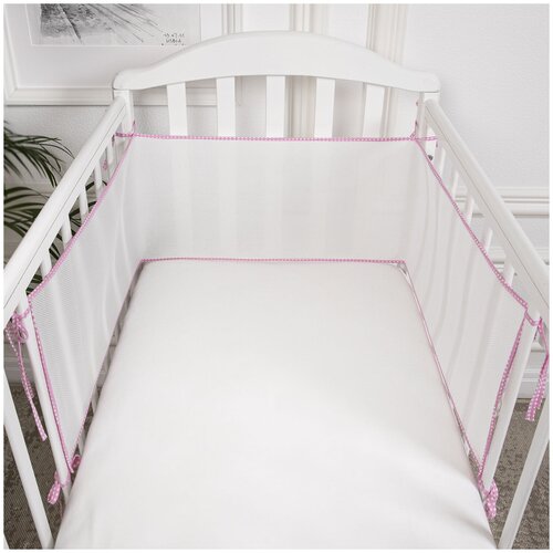 Бортики в детскую кроватку, 31х180 сетка розовый/ Для круглой кроватки, Для овальной кроватки/ Бортики в кроватку для новорожденных/Бортики в кроватку/Бортик на кровать защитный