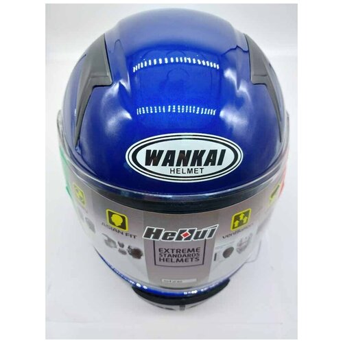 Мотошлем Wankai Helmet (WK-802) синий (интеграл, с воротником)