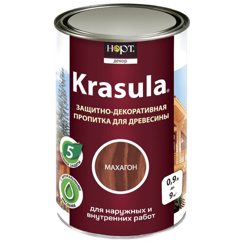 Krasula 0,9л махагон, защитно-декоративный состав для дерева и древесины Красула, пропитка, лазурь