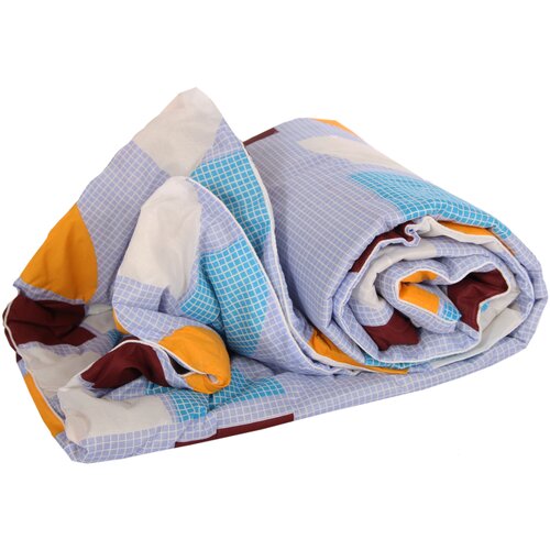 Одеяло Toontex овечья шерсть ООПэ150, легкое, 195 х 205 см, голубой/коричневый/оранжевый