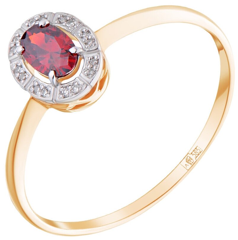 Кольцо Ювелир Карат, красное золото, 585 проба, бриллиант, гранат, фианит