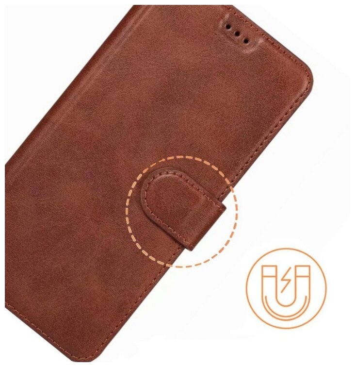 Чехол книжка для Xiaomi Redmi Note 8 Pro кожаный коричневый с магнитной застежкой / flip чехол с функцией подставки