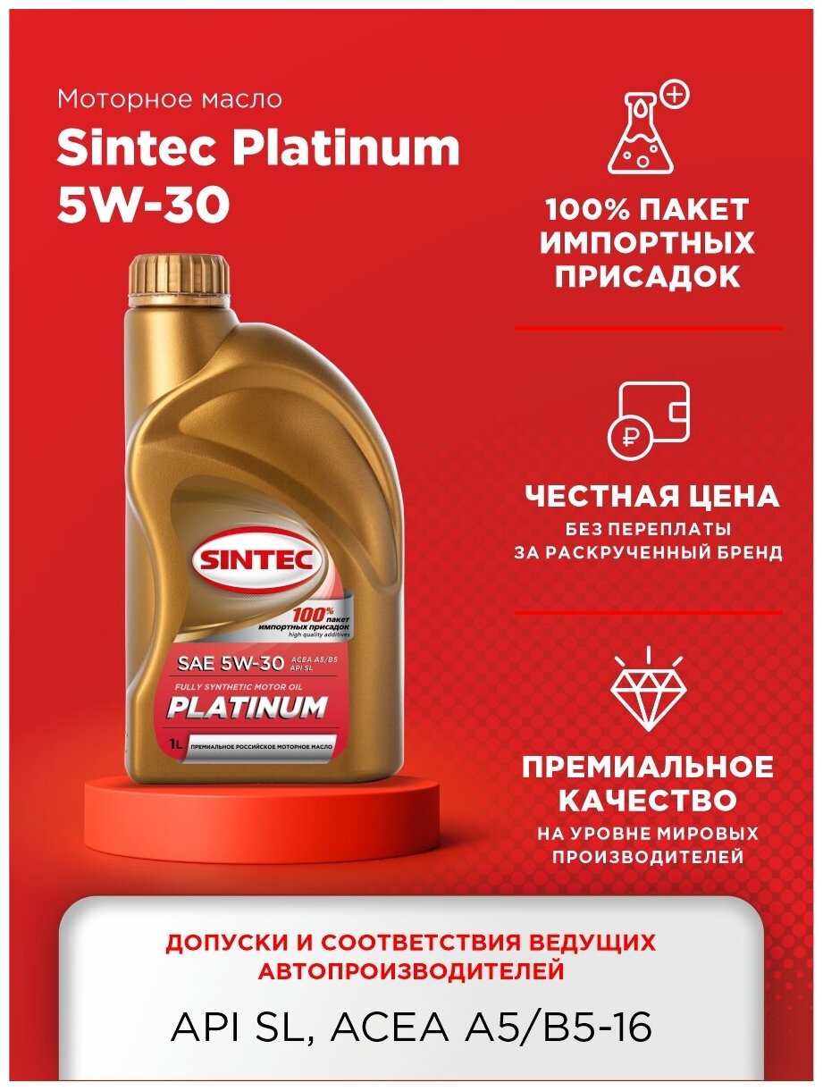 Моторное масло SINTEC PLATINUM SAE 5W-30 API SL, ACEA A5/B5 Синтетическое 1 л