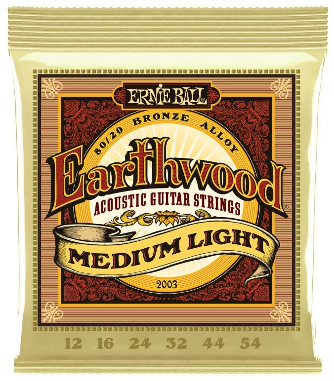 Струны Ernie Ball 2003 серии Earthwood 80/20 для акустической гитары, калибр 12-54