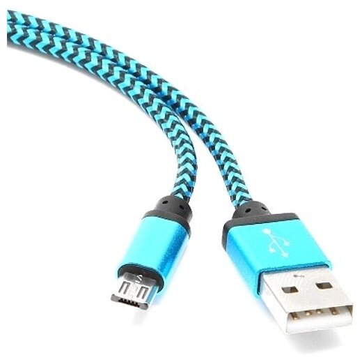 Кабель USB2.0 Am-microB Cablexpert CC-mUSB2bl1m, в оплетке, алюминиевые разъемы - 1 метр, синий