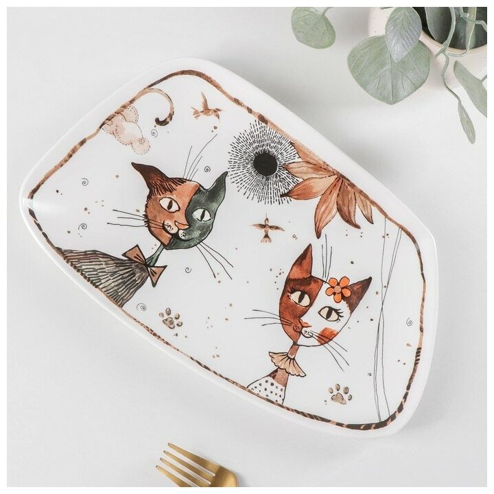 фото Блюдо сервировочное «Коты-аристократы», 30×18,5×2 см