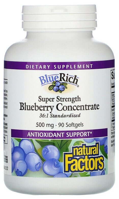 Natural Factors BlueRich Blueberry Concentrate (концентрат черники) 500 мг 90 капсул