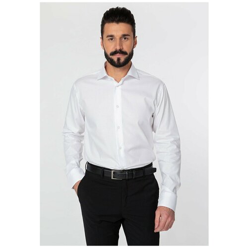 фото Рубашка мужская длинный рукав greg 111/191/1261/z_gb, полуприталенный силуэт / regular fit, цвет белый, рост 174-184, размер ворота 44