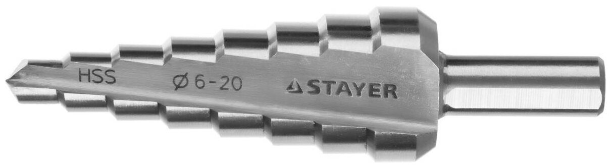 STAYER 6-20мм 8 ступеней сверло ступенчатое сталь HSS 29660-6-20-8