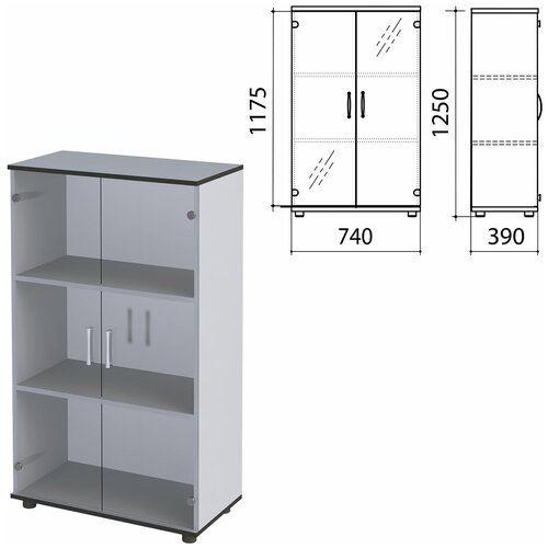 Шкаф закрытый со стеклом Монолит, 740x390x1250 мм, цвет серый (комплект) шт.