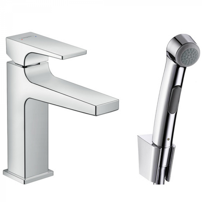 Смеситель Hansgrohe Metropol 32522000 для раковины с гигиеническим душем, с донным клапаном Push-Open