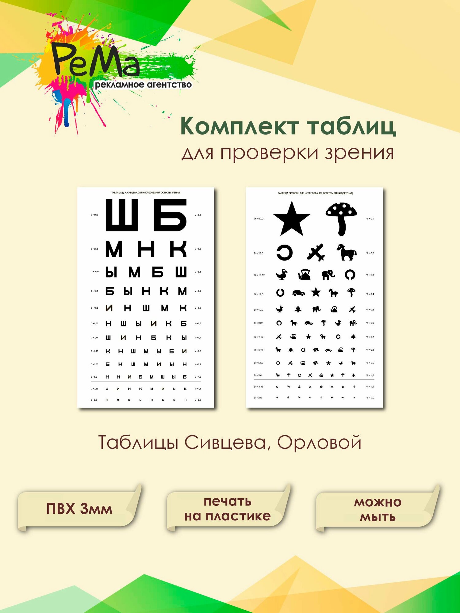 Комплект офтальмологических таблиц Сивцева Орловой