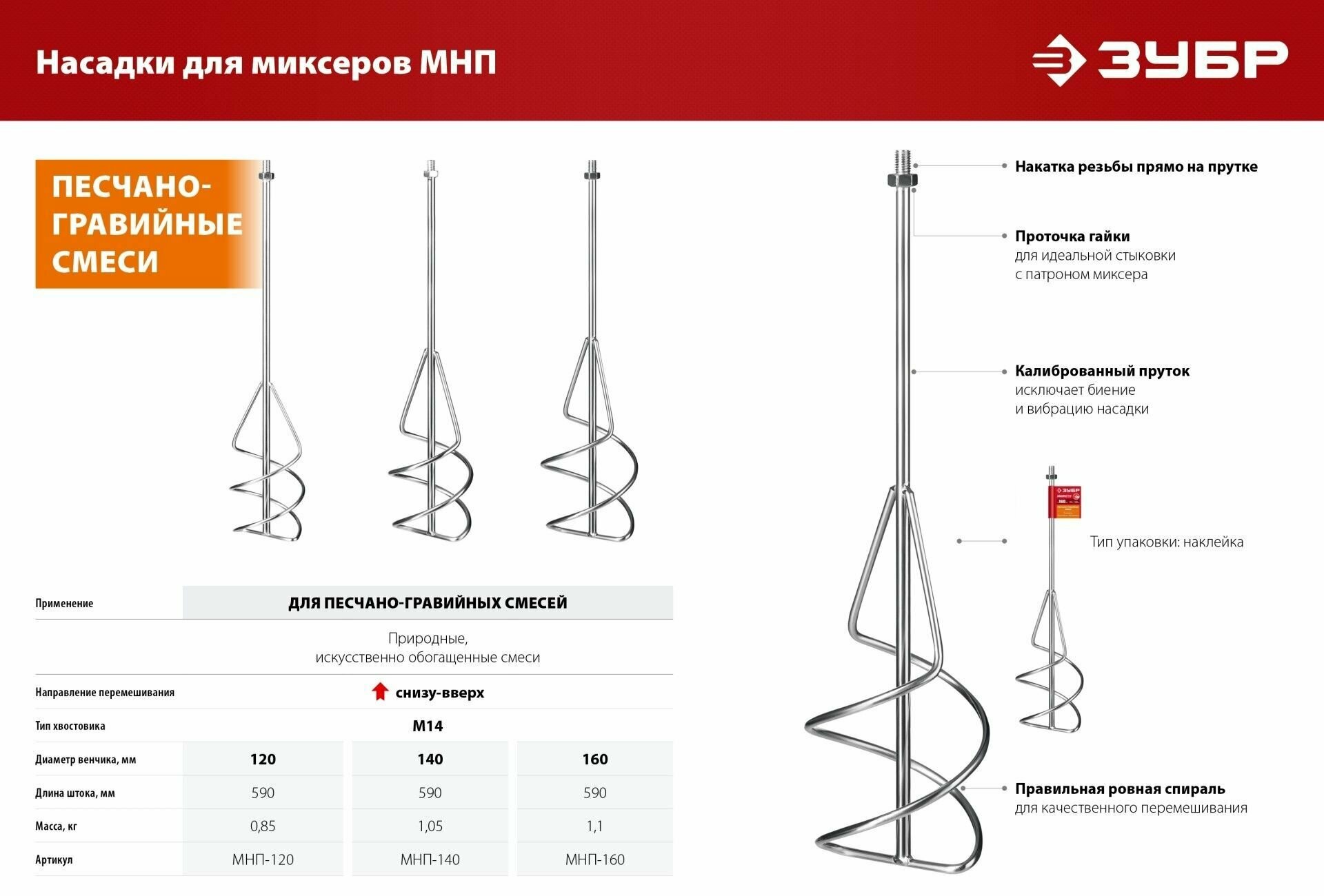 Насадка для миксера M14 ЗУБР МНТ-160 160x590 мм — фото 16