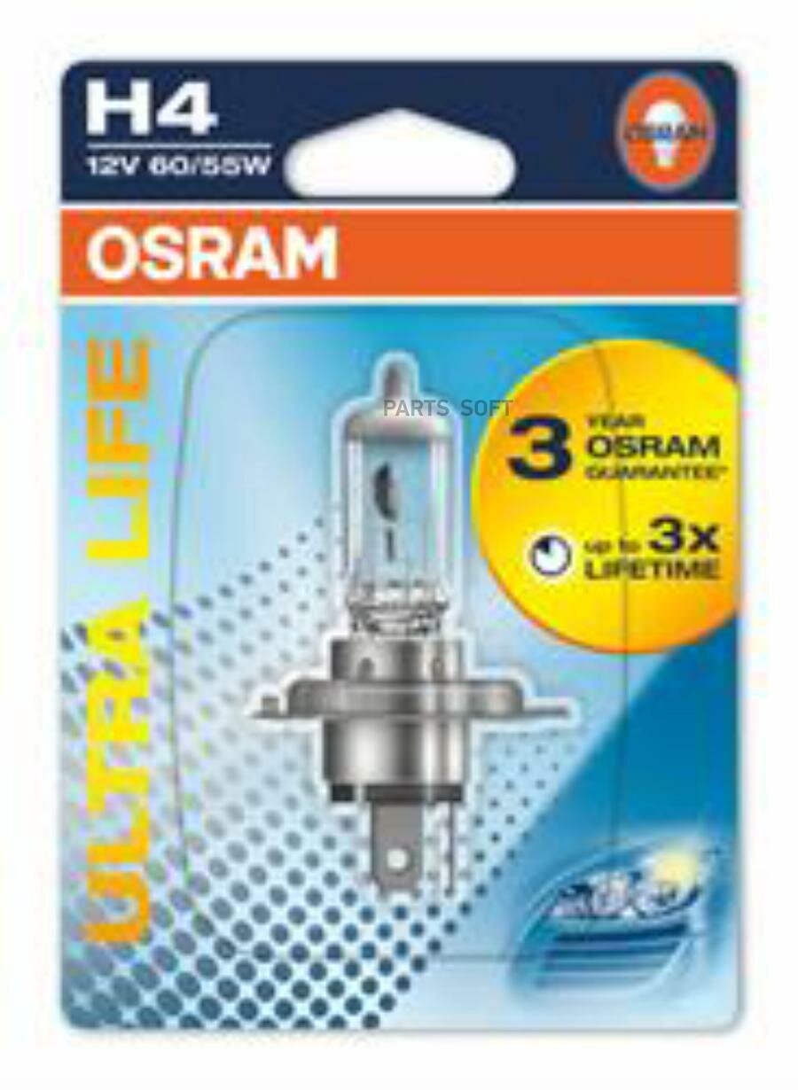 OSRAM Лампа H4 12V 60/55W P43t ULTRA LIFE