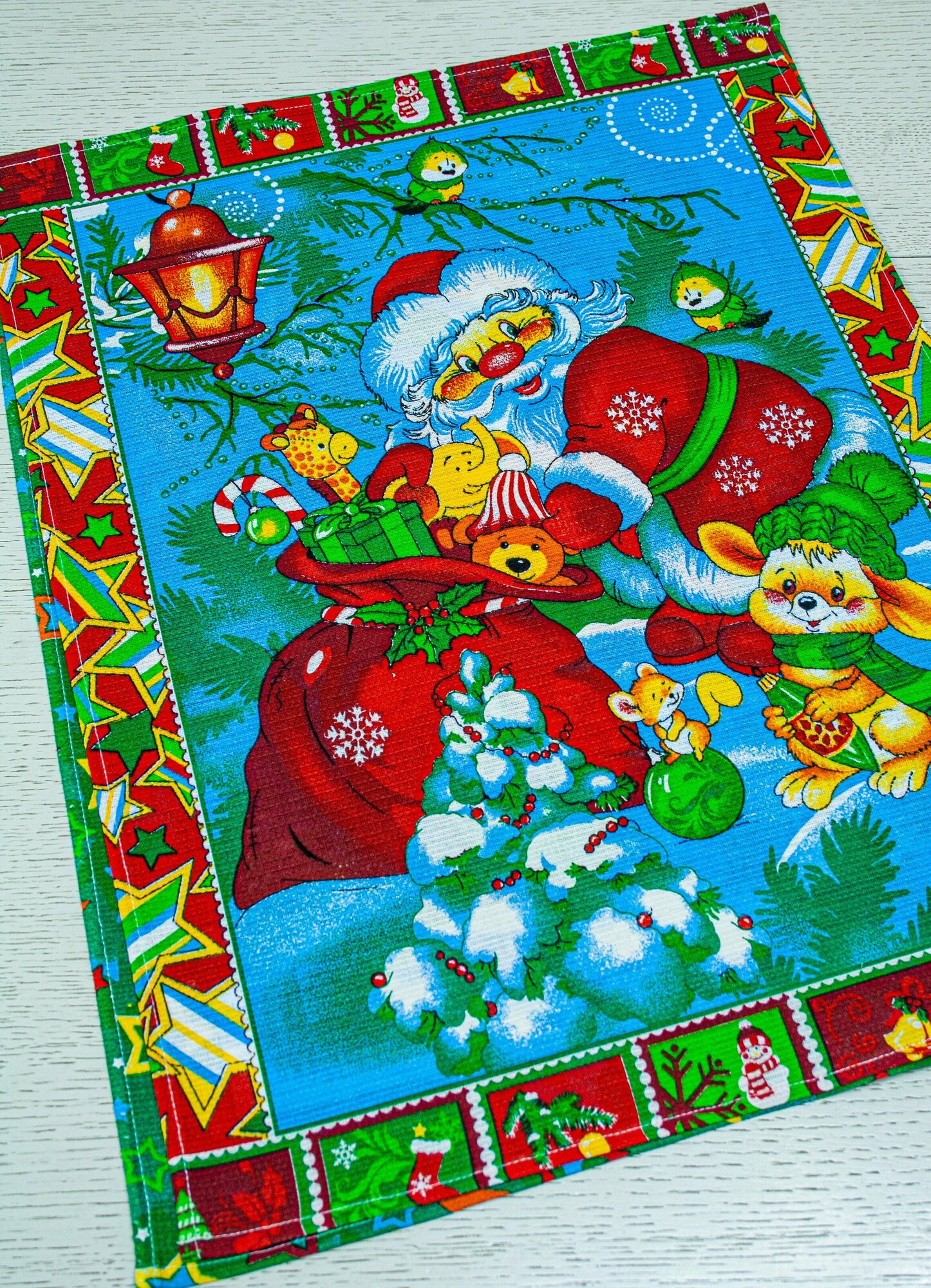 Полотенца кухонные новогодние набор 3 шт Дед мороз зеленый - фотография № 3