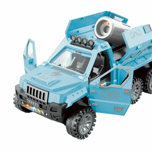 GC169-156-голубой Машинка игрушка военный бронированный джип со светом, со звуком, с пушкой