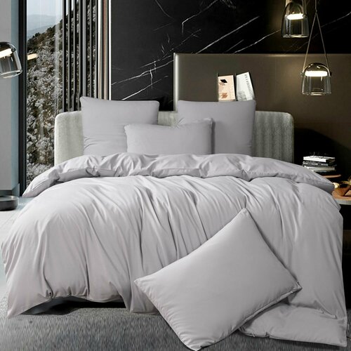 Комплект постельного белья Однотонный Сатин CS057 Евро простынь на резинке 160*200*35 см серый, размер евростандарт