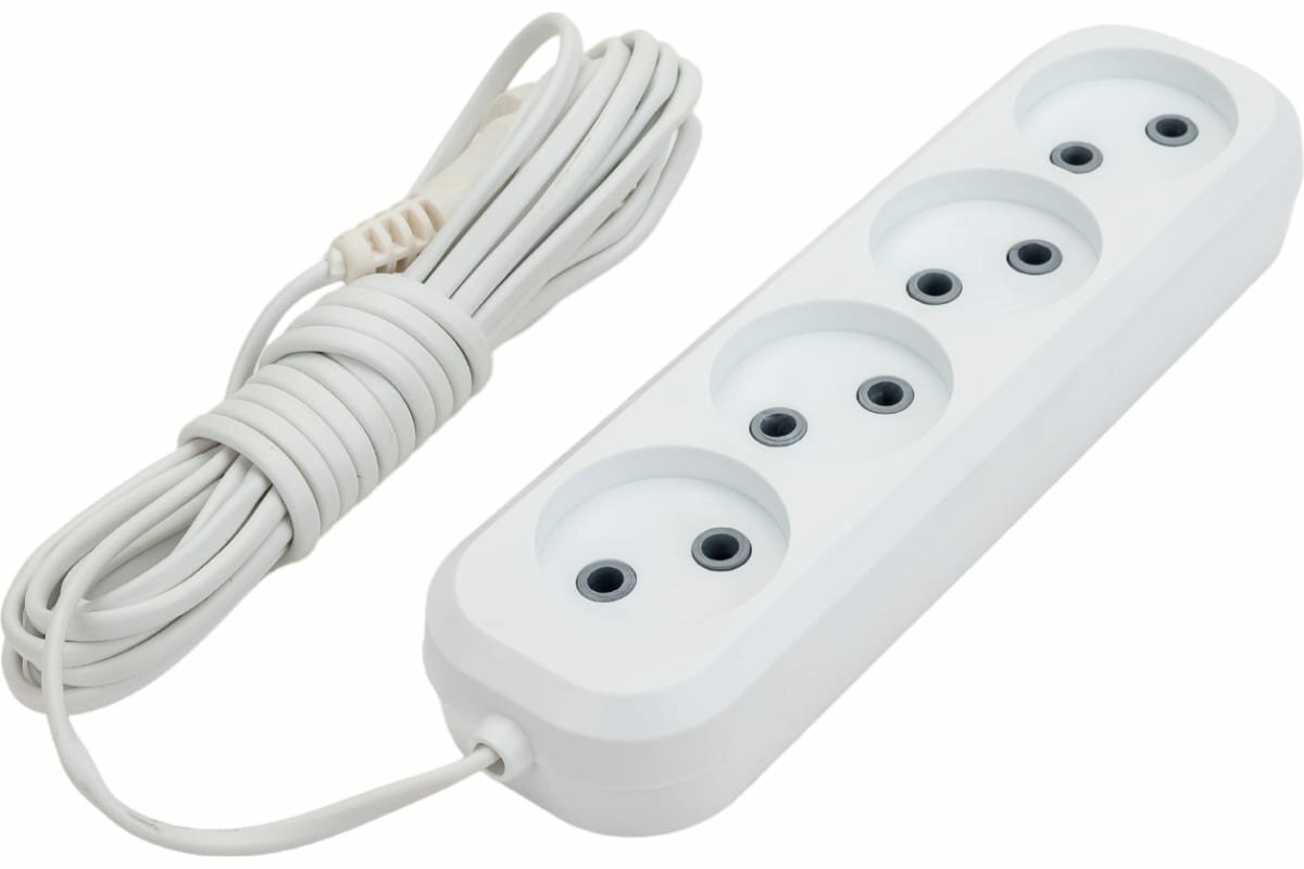 фото Удлинитель бытовой, Пересвет, 4 розетки, б/з, 6А / 1200Вт, белый