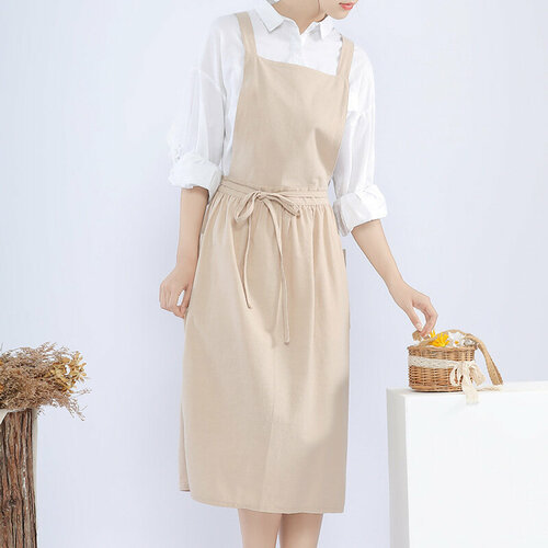 Фартук Senyue Amazon, хлопок и лен, японский стиль, абрикосовый, цветочный принт