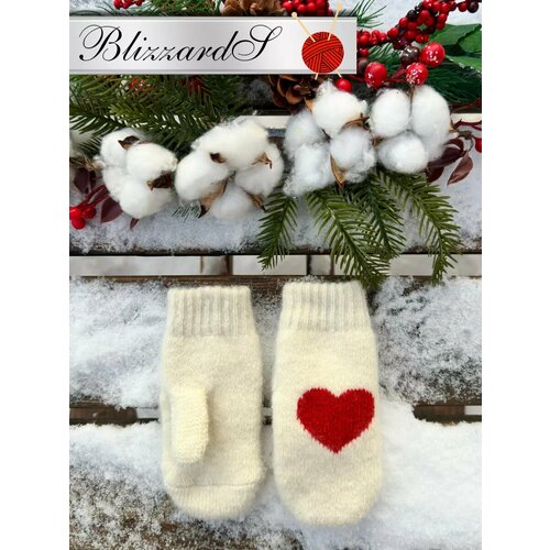 фото Варежки blizzards шерстяные для детей, размер 4-6лет, белый, красный