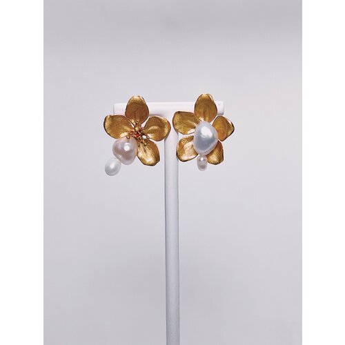 Серьги непарные Братья Глазуновы, серебро, 925 проба, золочение, фианит, жемчуг, размер 22 мм, длина 2.8 см, , белый