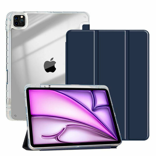 Чехол для планшета Apple iPad Air 13" M2 (2024), iPad Pro 12.9" (2022, 2021, 2020), с отделением для стилуса, из мягкого силикона, темно-синий