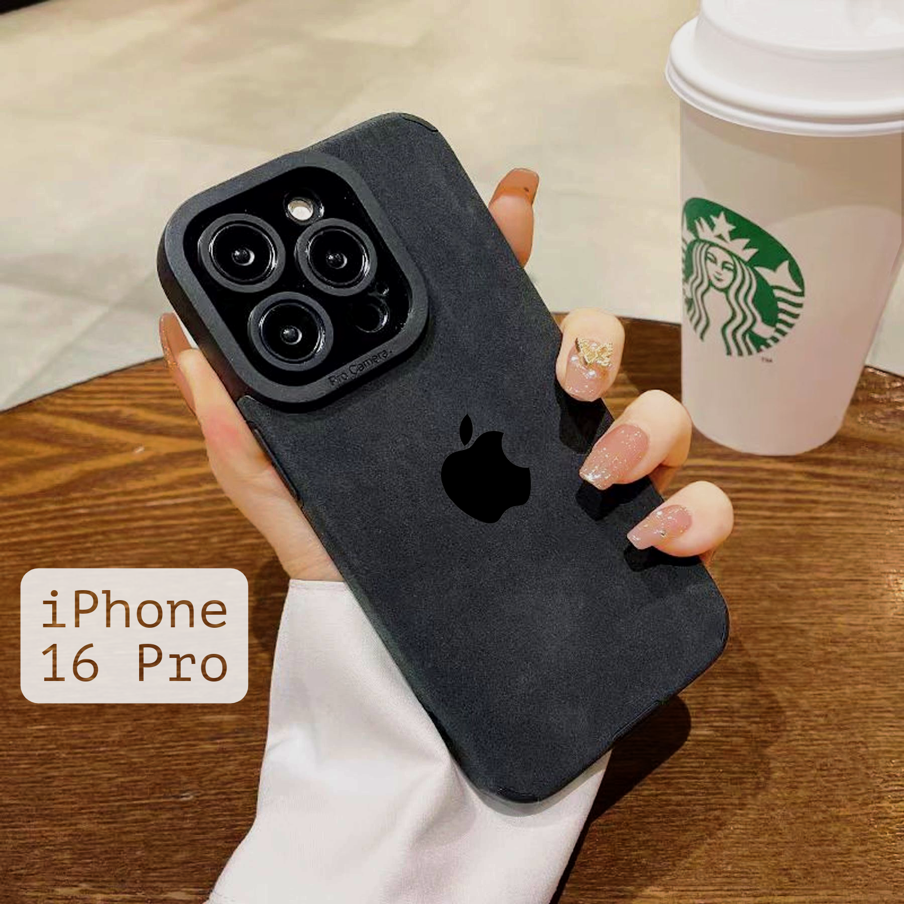 Чехол на айфон 16 Pro черный с яблоком - Чехол iPhone 16 Про черный с яблоком
