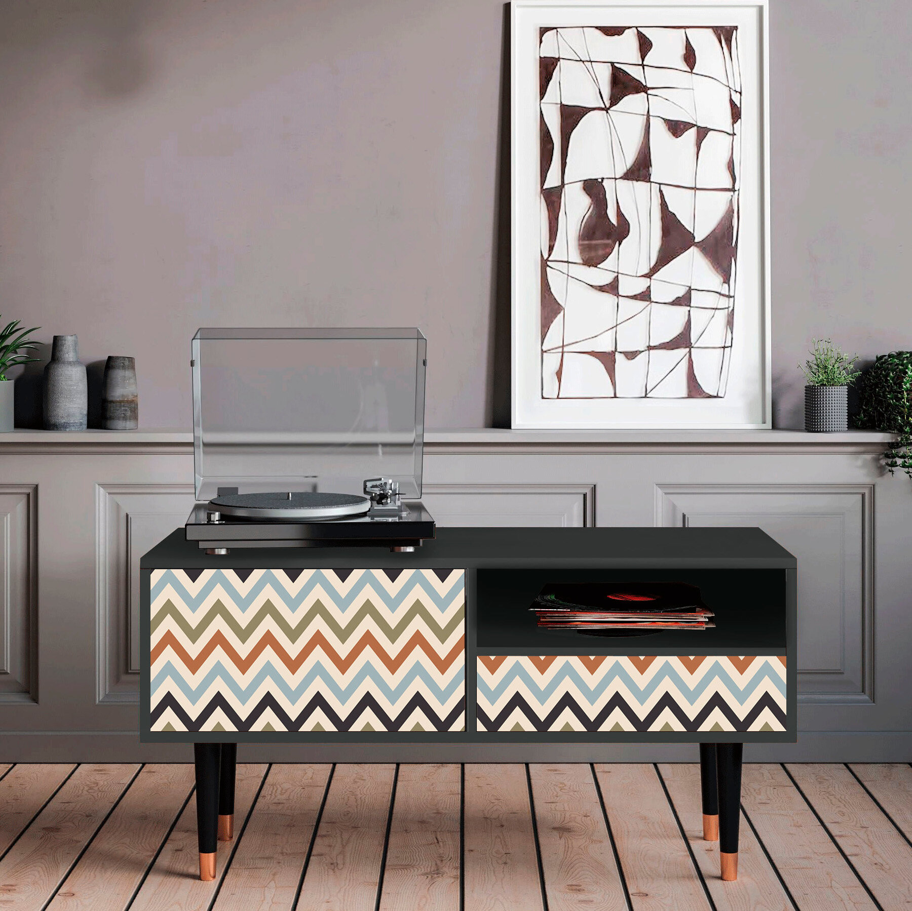 ТВ-Тумба - STORYZ - T3 Bright Ripple, Размер - 115 x 59 x 48 см, Цвет корпуса - , Антрацит