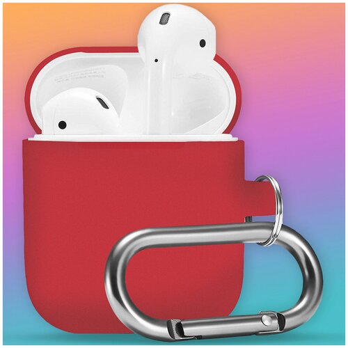 фото Силиконовый чехол для apple airpods 1 и airpods 2 с карабином / кейс для эпл аирподс 1 и аирпод 2 с деражетем / матовый чехол из гибкого силикона для наушников аирподс 1-го поколения и 2-го поколения / премиум качество (red) сotetci