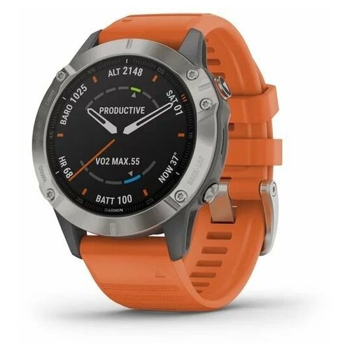 Смарт-часы Garmin fenix 6 Sapphire, GPS, EMEA, Ti Gray w/Orange Band, 010-02158-14