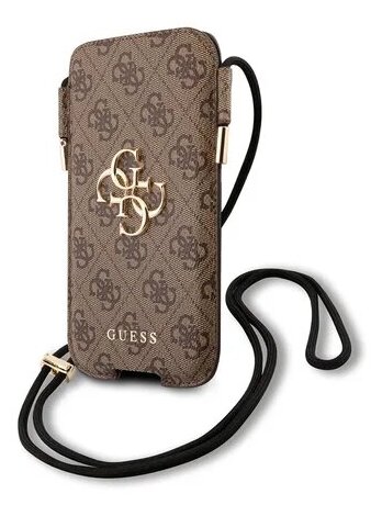 Guess для смартфонов чехол Pouch PU 4G Big metal logo Brown (M size, IP12), шт - фотография № 3