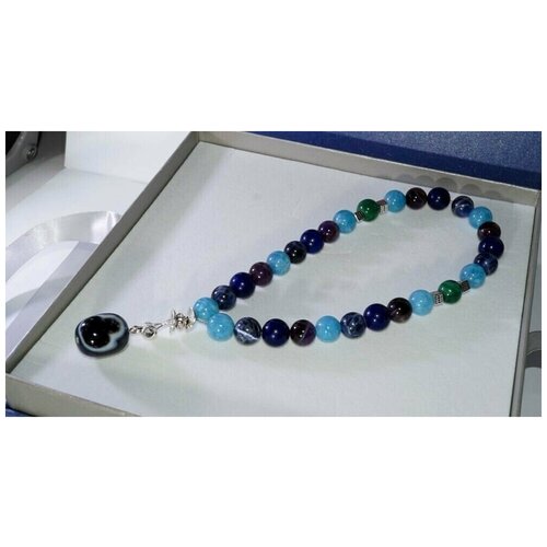 фото Славянский оберег, плетеный браслет coliete четки "четки обережные", содалит, аметист, малахит, лабрадорит, агат, лазурит, 2 шт., размер 20 см, зеленый, синий