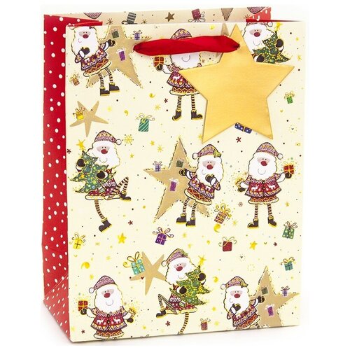 фото Пакет подарочный, веселые деды морозы, кремовый, металлик, 23*18*10 см, 1 шт. дон баллон