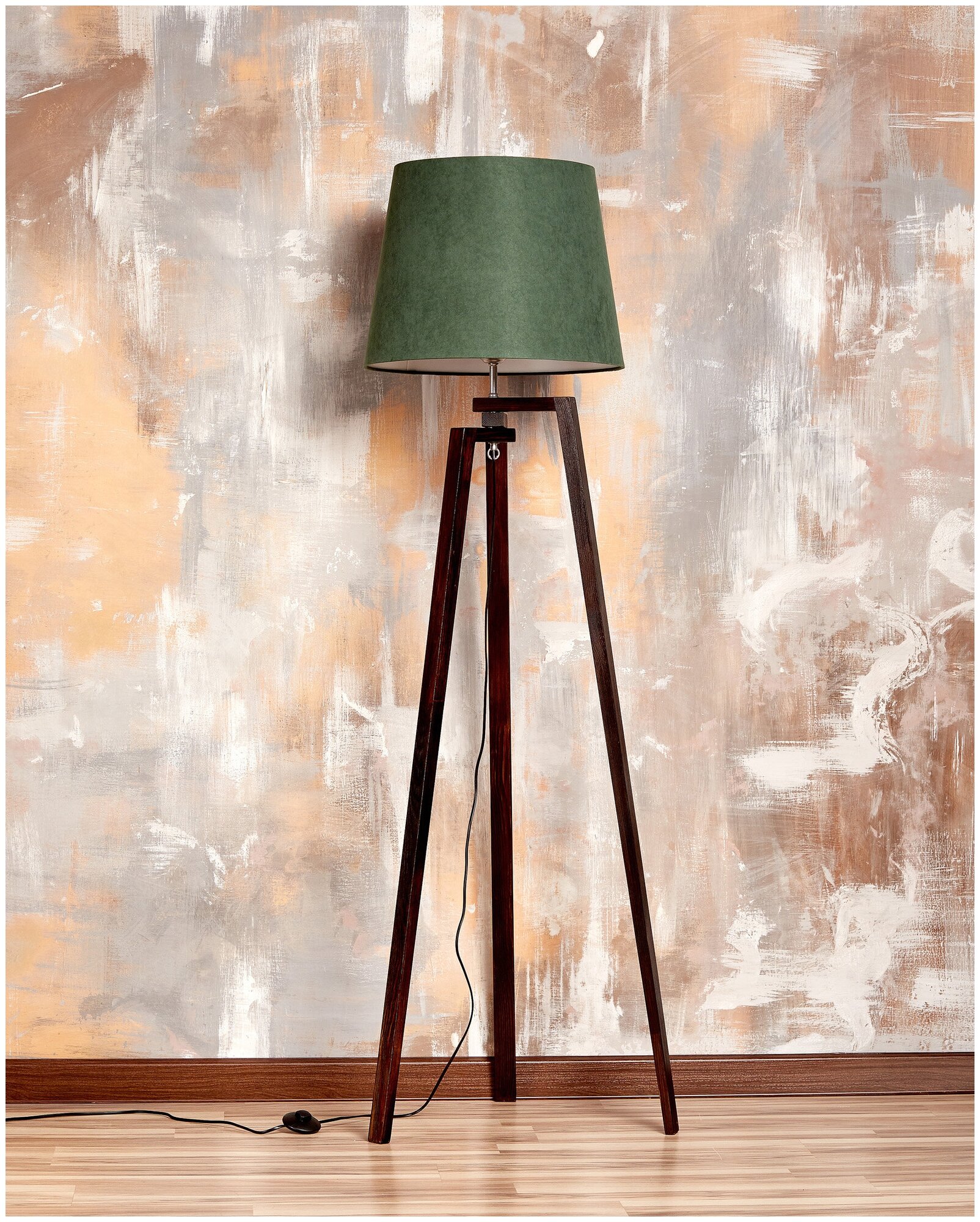 Торшер напольный светильник, "Дублин", с зелёным абажуром, дерево, ткань, 170 см - фотография № 2