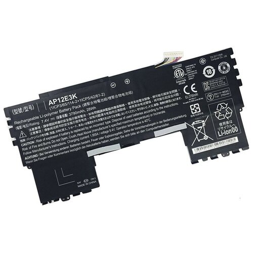 аккумуляторная батарея для ноутбука acer aspire s7 191 7 4v 3790mah 28wh ap12e3k Аккумулятор для ноутбука Acer Aspire S7-191 AP12E3K (7,4V 28WH)