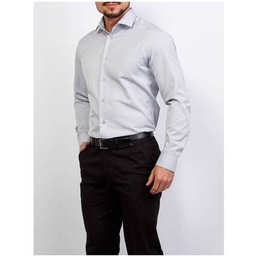 фото Рубашка мужская длинный рукав greg 313/139/1176/z, полуприталенный силуэт / regular fit, цвет серый, рост 174-184, размер ворота 42