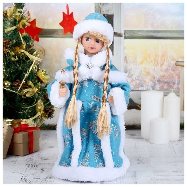Новогодняя игрушка Зимнее волшебство Снегурочка "Голубая шубка"40 см, с посошком, с подсветкой, двигается, без музыки (3555394)